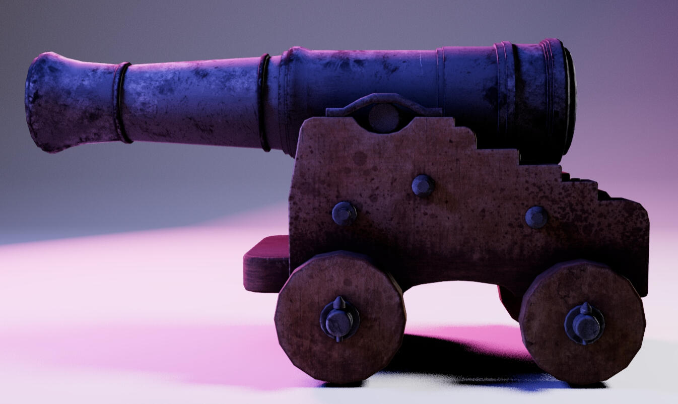 Textured cannon (model not created by me,) textured in Adobe Substance Painter, and rendered in Maya