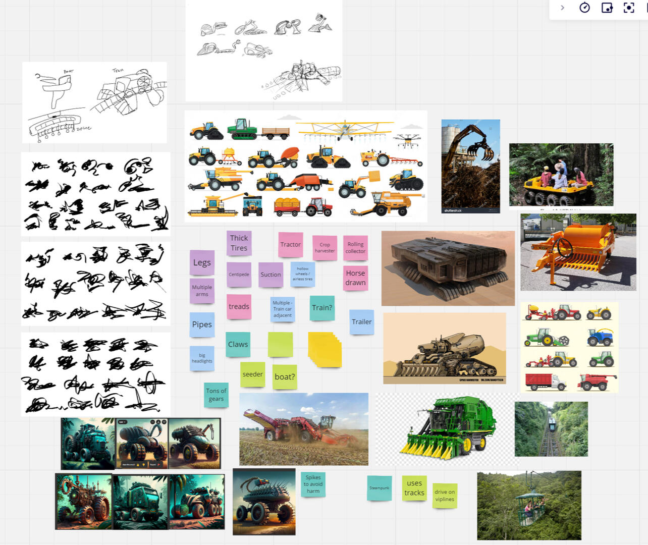 Vehicle conept moodboard, including sketches and silhouettes